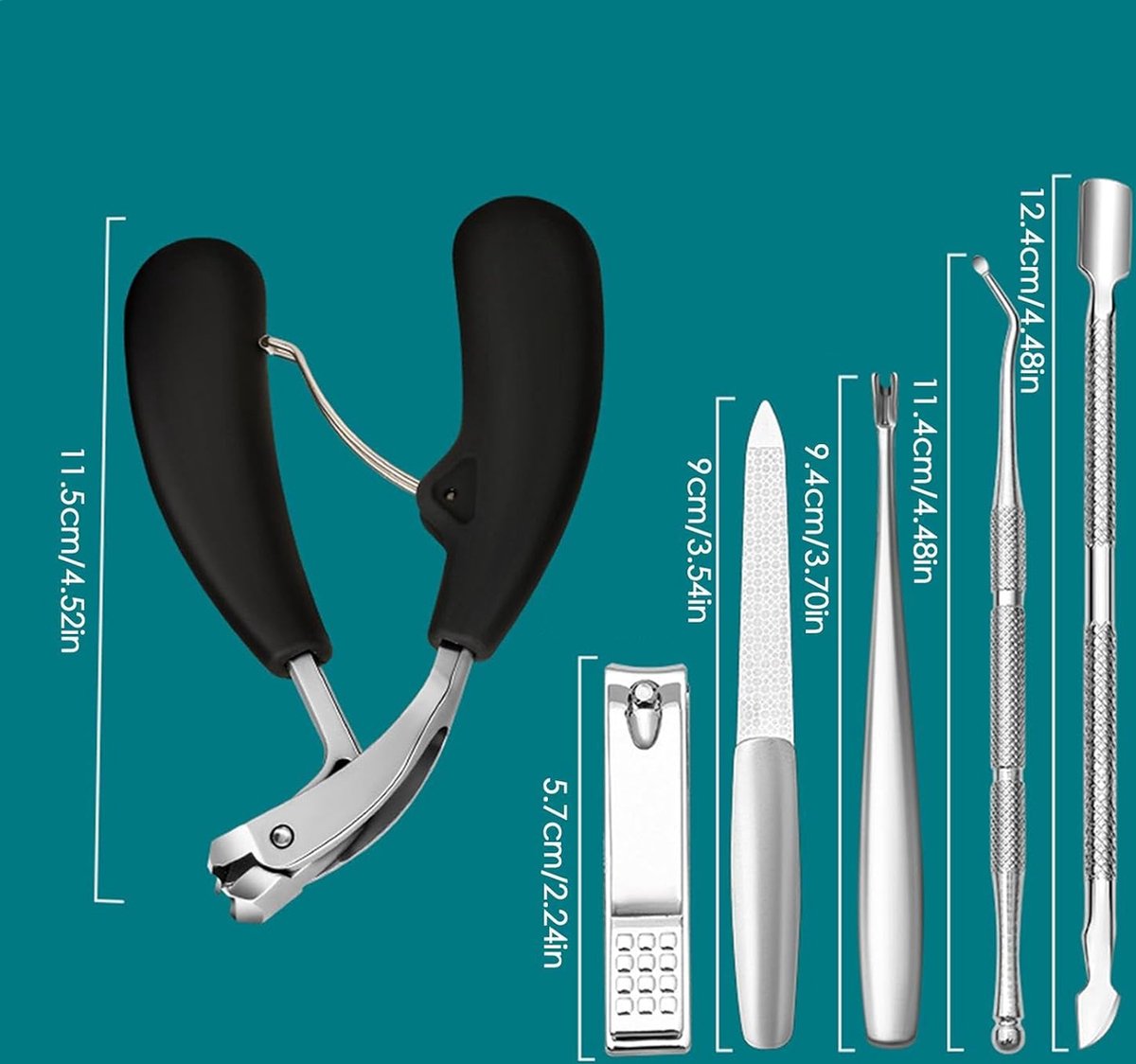 Nail Clipper Set with Nail File - Professional Nail Clipper - Nail Clipper - Toenails and Fingernails - Toenail Clipper - Nail Set for Fungal Nails - Ergonomic Design - For Thick Nails - 6 Pieces