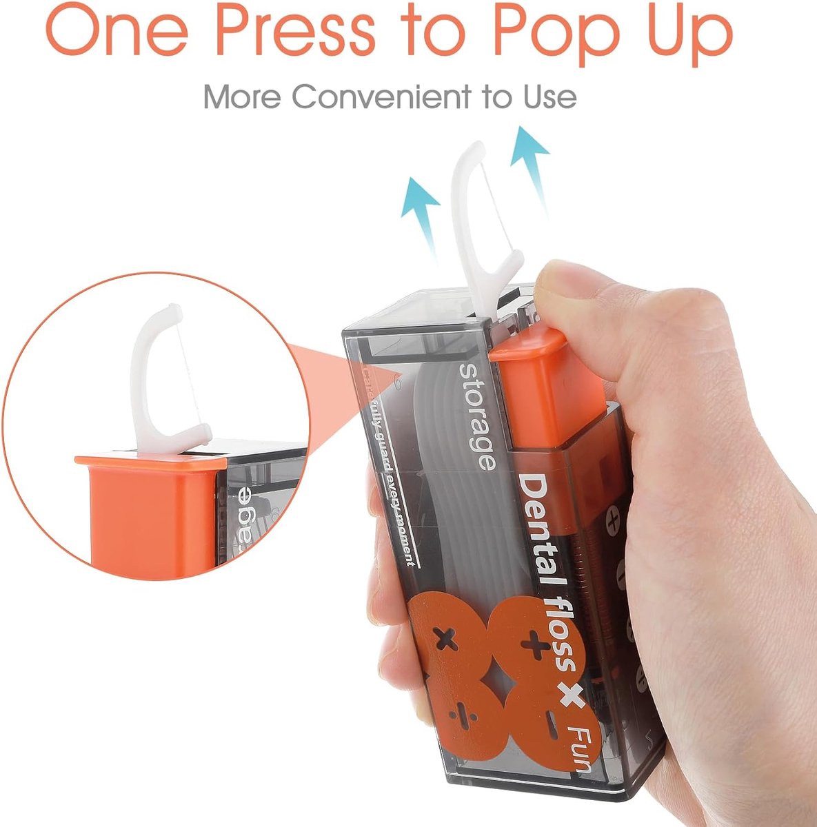 Dental Floss Dispenser Incl. 10x Dental Floss - Portable Floss Dispenser - Black/Orange - 1 Piece