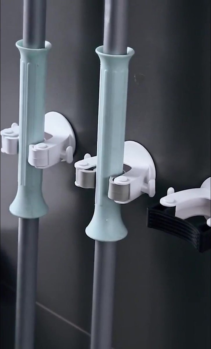 Broom Holder - 4 pieces - Self-adhesive - Broom Holder - ABS - Broom Hanging System - Broom Holder - Garden Tools - Tool Holder - White - Strong adhesion - No Drilling Required