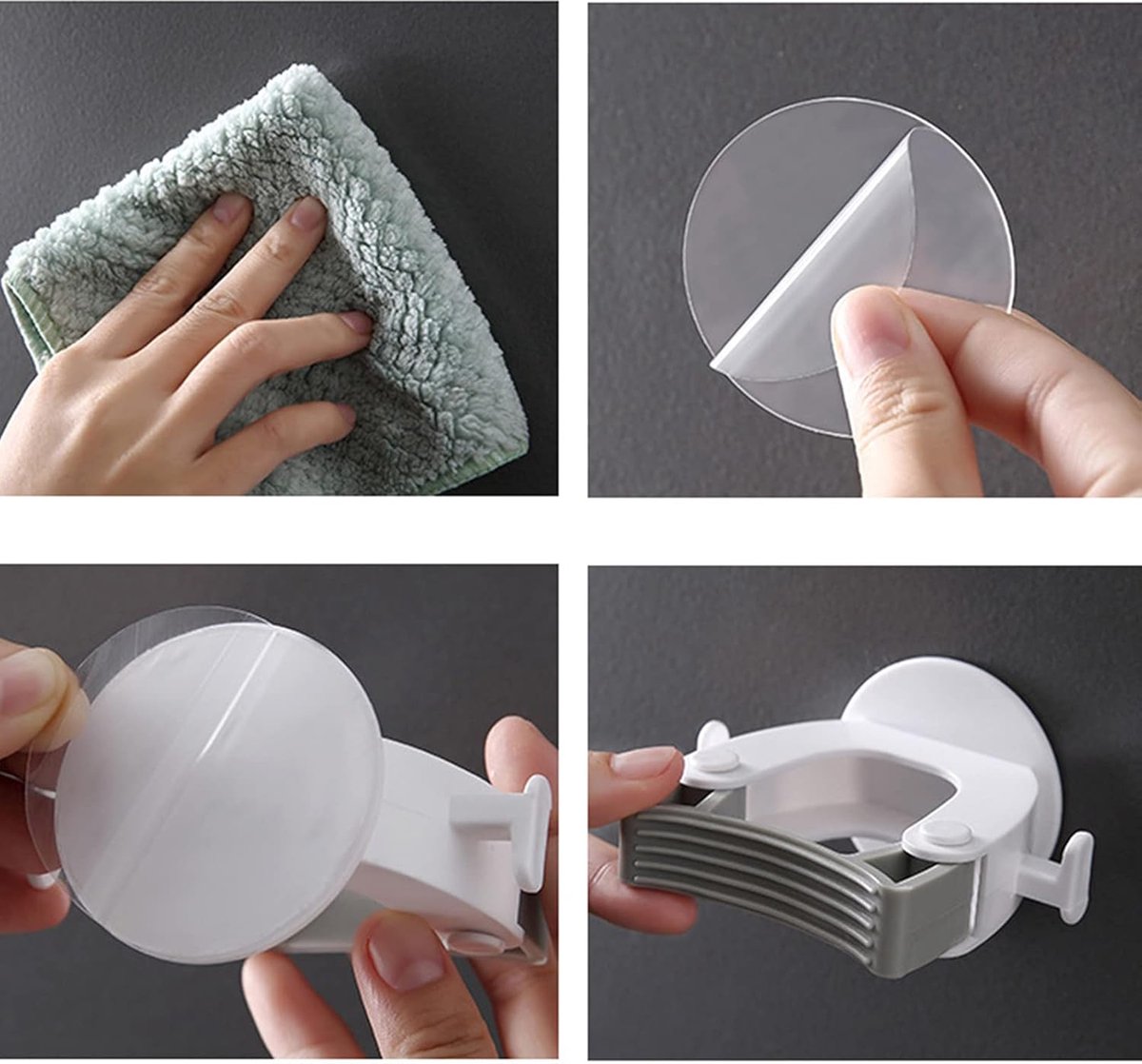 Broom Holder - 4 pieces - Self-adhesive - Broom Holder - ABS - Broom Hanging System - Broom Holder - Garden Tools - Tool Holder - White - Strong adhesion - No Drilling Required