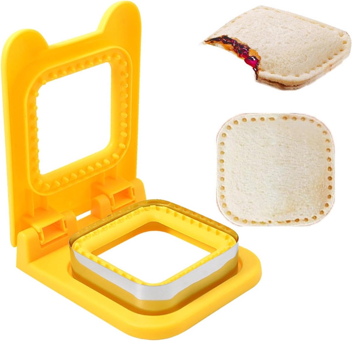 Sandwich Cutter - Sandwich Sealer - Cookie Cutters for Children - Decruster - Sandwich Tool - Sandwich Maker - Sandwich Tools - For Making Sandwiches Hamburger Cake - For Children Lunchbox - Stainless Steel - Yellow Square