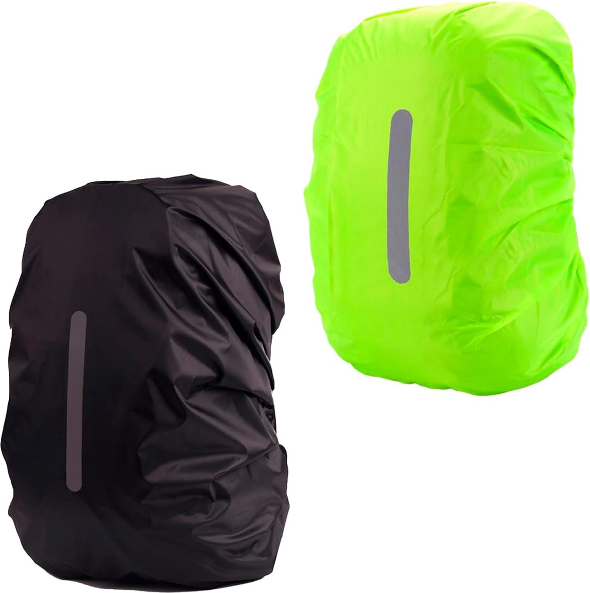 2-Piece Waterproof Backpack Cover - Reflective Rain Cover Backpack - 45 to 55 Liters - Waterproof Backpack Rain Cover - Reflective Backpack Covers in Polyester - Black & Green - Size L - Waterproof Backpack Cover for Outdoor Hiking Driving Climbing