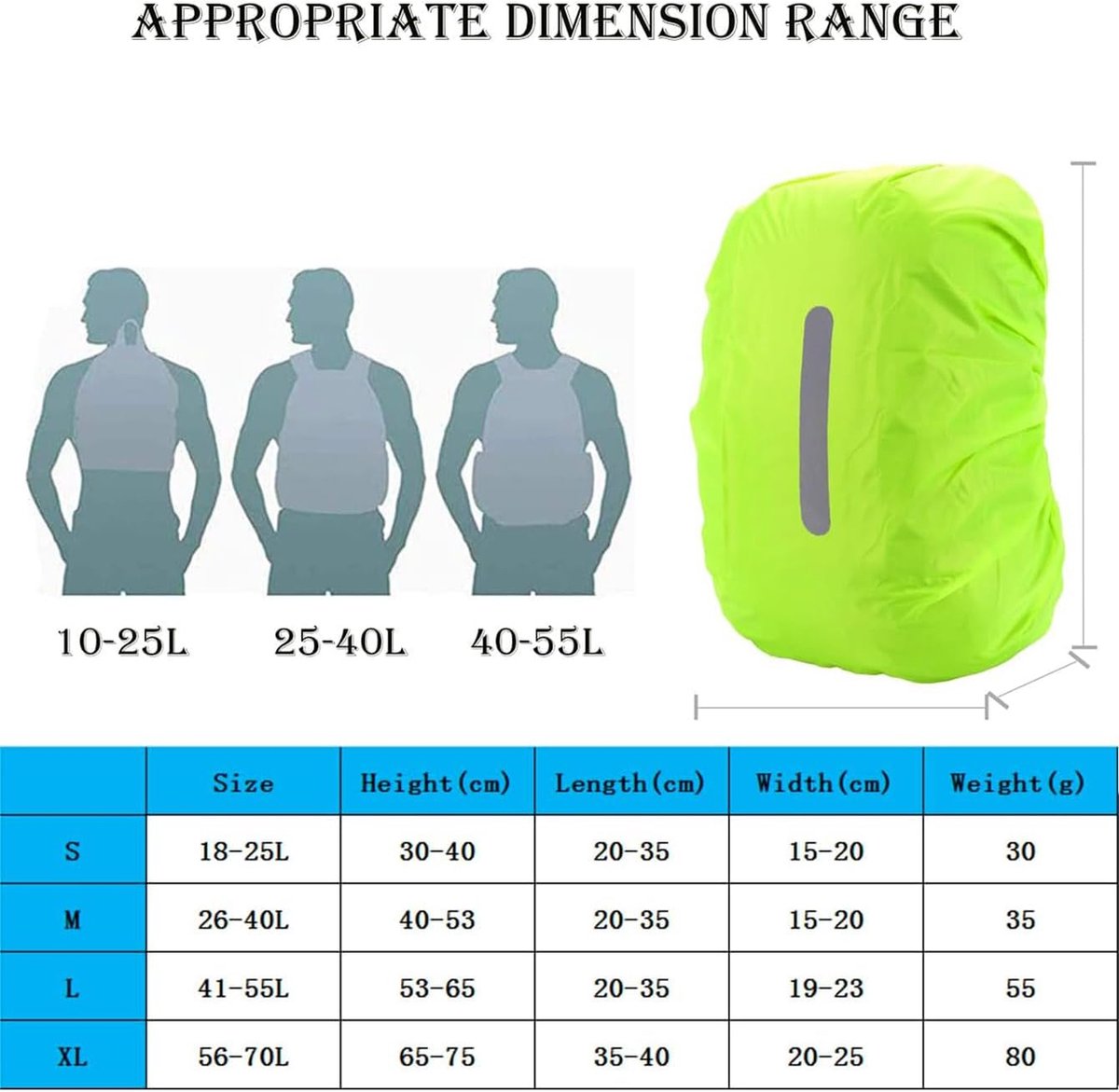 2-Piece Waterproof Backpack Cover - Reflective Rain Cover Backpack - 45 to 55 Liters - Waterproof Backpack Rain Cover - Reflective Backpack Covers in Polyester - Black & Green - Size L - Waterproof Backpack Cover for Outdoor Hiking Driving Climbing