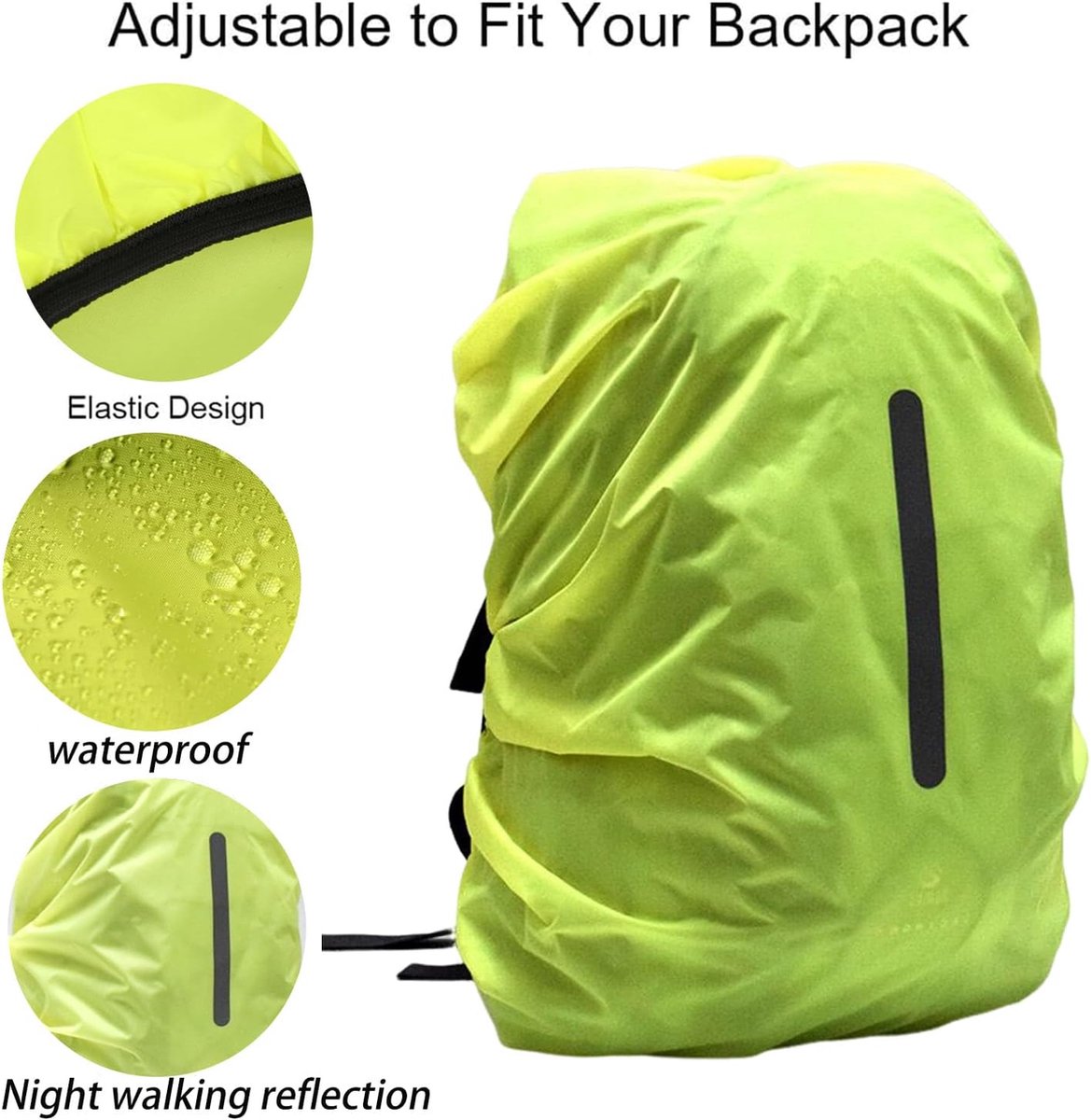 2-Piece Waterproof Backpack Cover - Reflective Rain Cover Backpack - 45 to 55 Liters - Waterproof Backpack Rain Cover - Reflective Backpack Covers in Polyester - Black & Green - Size L - Waterproof Backpack Cover for Outdoor Hiking Driving Climbing