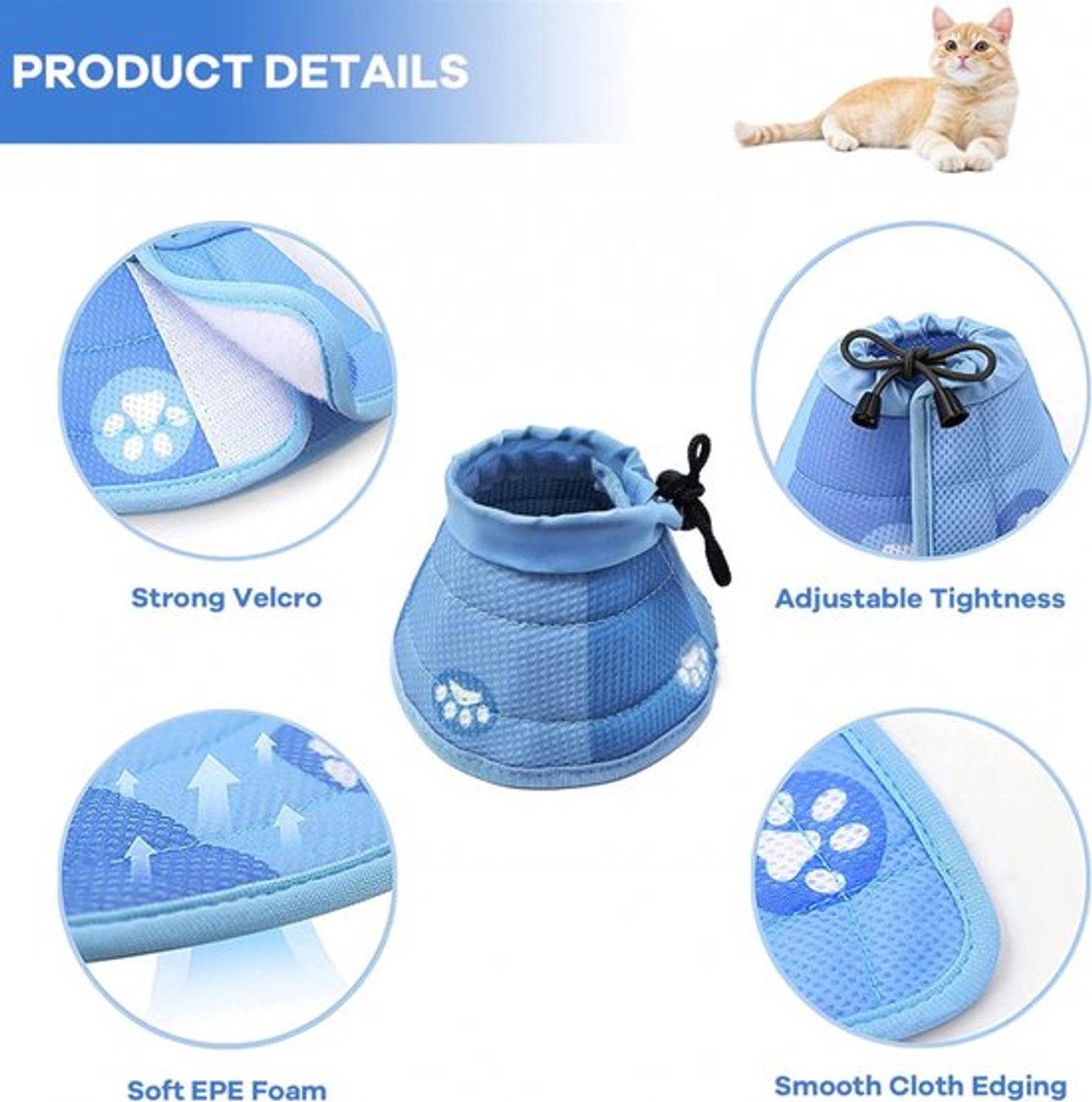 Cat collar - Cat recovery collar - Cat collar - Cat cone - Elizabethan Collars For Cats - Cat Collar - Adjustable - Soft - Size L - Blue