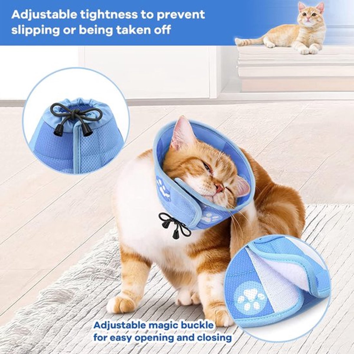 Cat collar - Cat recovery collar - Cat collar - Cat cone - Elizabethan Collars For Cats - Cat Collar - Adjustable - Soft - Size L - Blue