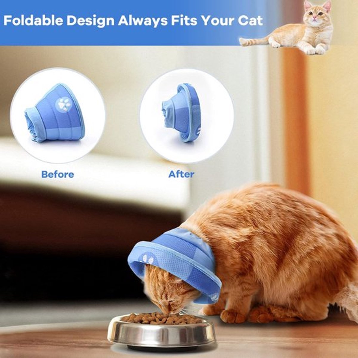Cat collar - Cat recovery collar - Cat collar - Cat cone - Elizabethan Collars For Cats - Cat Collar - Adjustable - Soft - Size L - Blue