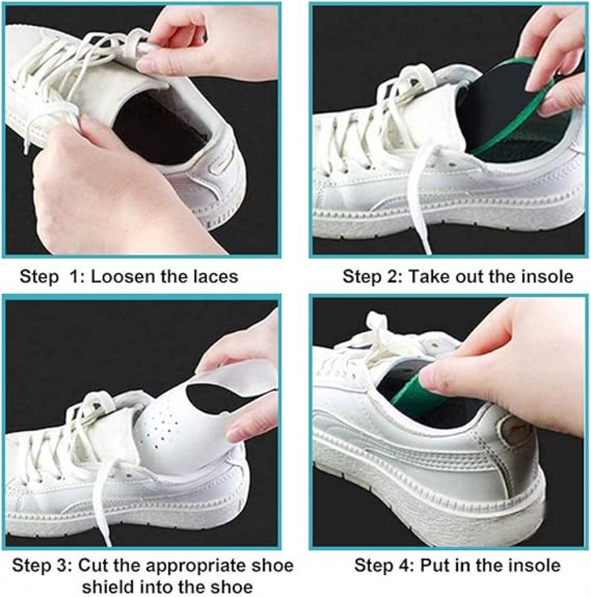 Sneaker Crease Protector - 8 Pairs - Anti-Crease Protector - Shoe Crease Protector - Sizes 40 to 45 (L) - Anti-Crease - Sneaker Shield - Sneaker Protector - Shoe Trees - Breathable - Reusable - White and Black - For All Shoes