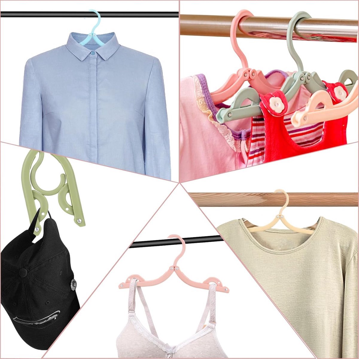 12 Pieces Clothes Hangers - Foldable Clothes Hangers - Anti-Slip - Coat Hangers - Trouser Hangers - Travel Clothes Hangers - Durable & Portable - Trackless - Plastic - Bedroom Organizers - Travel Accessories - Space-Saving Clothes Hangers