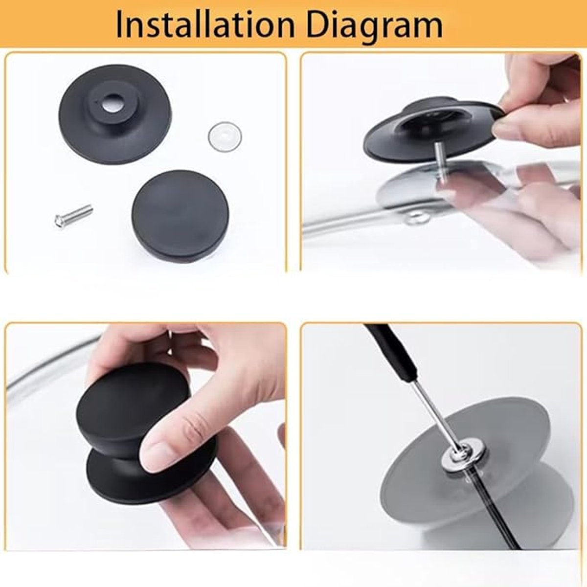 Handles for pot lids - Lid knobs - Replacement parts for cookware - Universal - Handles for pans - Screw-on accessories - Handles for pot lids - Suitable for pot lids and casseroles (black - 6-pack)