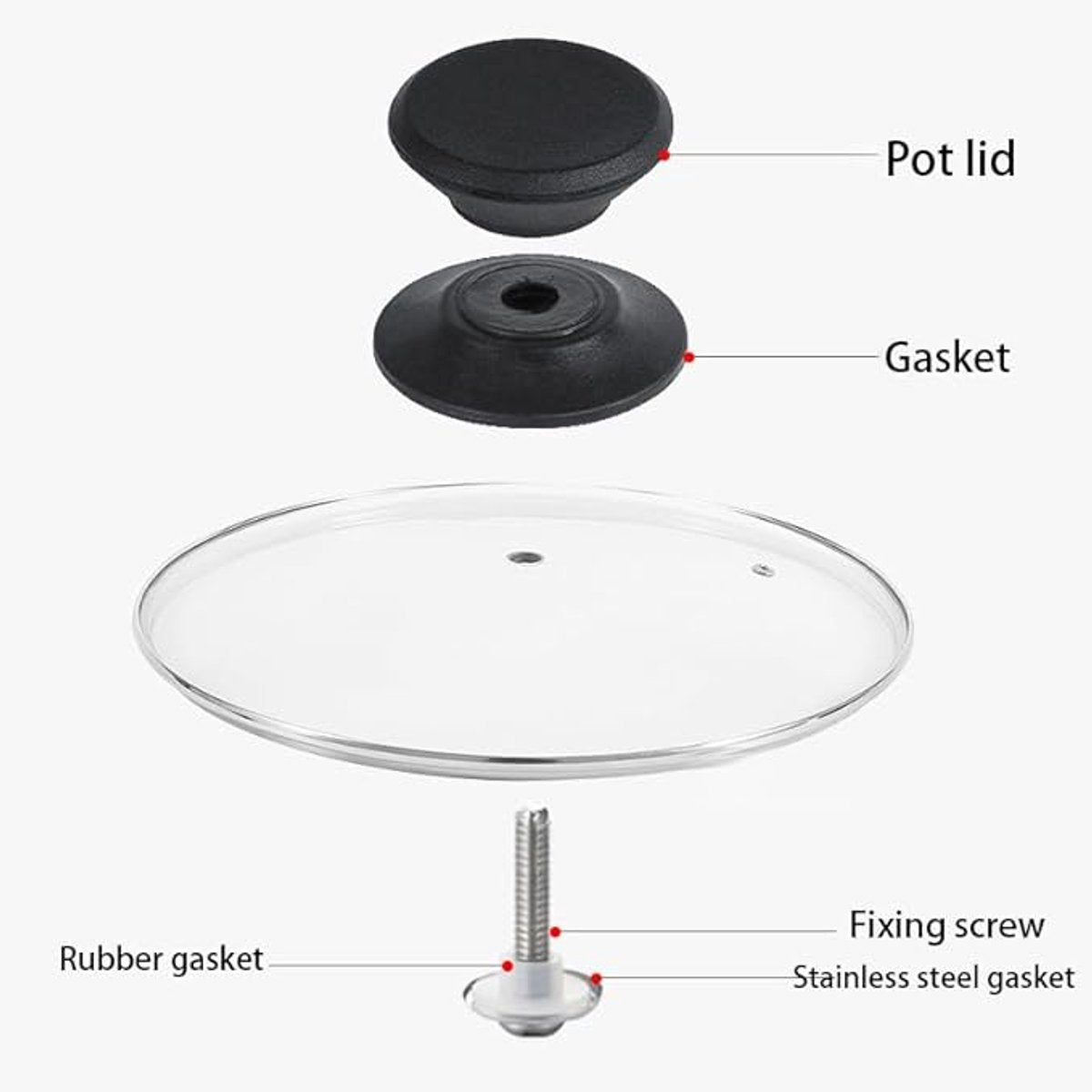 Handles for pot lids - Lid knobs - Replacement parts for cookware - Universal - Handles for pans - Screw-on accessories - Handles for pot lids - Suitable for pot lids and casseroles (black - 6-pack)