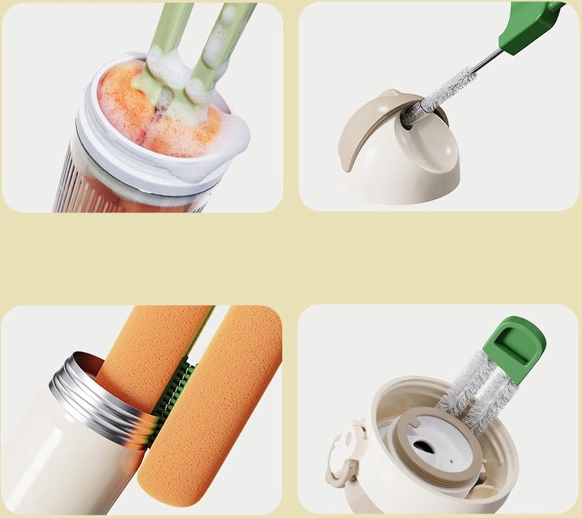 Bottle Brush - Bottle Cleaner - Cleaning Brush - Bottle Brush - Eco Bottle Brush - Bottle Cleaner - Bottle Cleaner - Bottle Cleaner - 4 in 1 Multifunctional - Suitable for All Surfaces - Easy to Use and Antibacterial - Orange