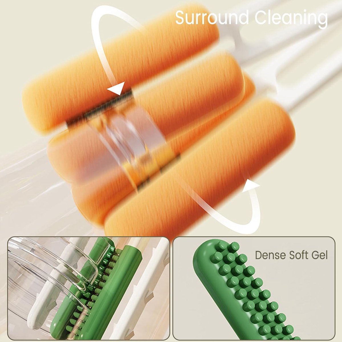 Bottle Brush - Bottle Cleaner - Cleaning Brush - Bottle Brush - Eco Bottle Brush - Bottle Cleaner - Bottle Cleaner - Bottle Cleaner - 4 in 1 Multifunctional - Suitable for All Surfaces - Easy to Use and Antibacterial - Orange