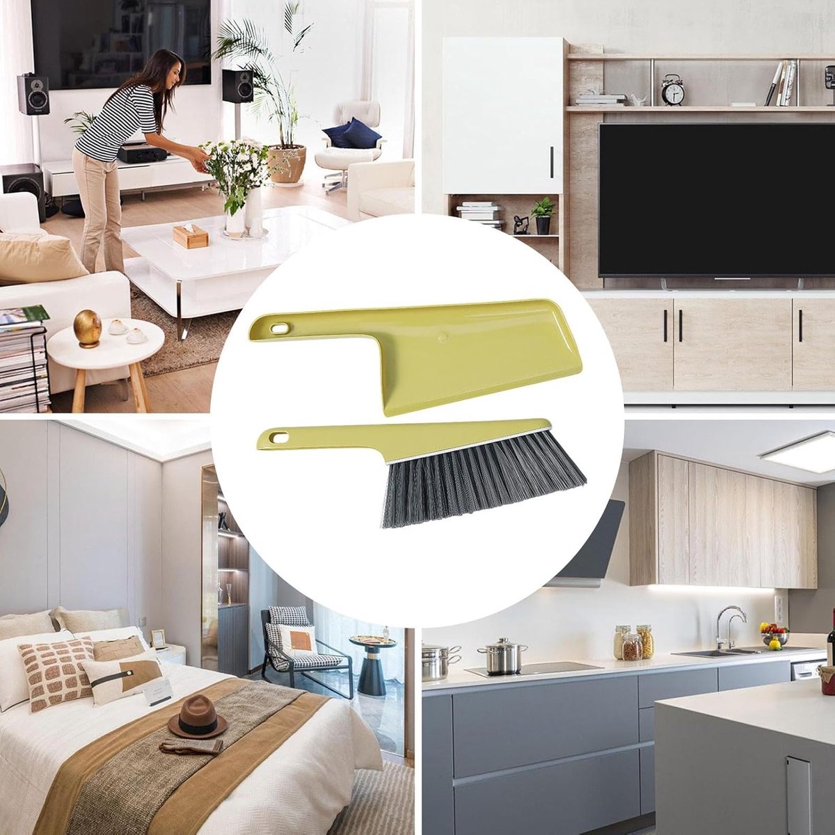 Dusting brush - Dustpan and brush - Dust brush - Bed sweeping brush - Sofa brush - Cleaning products - Household cleaning tools - With handle - For sofa, clothing, bed, duvet - Multifunctional - Plastic - Universal - Yellow