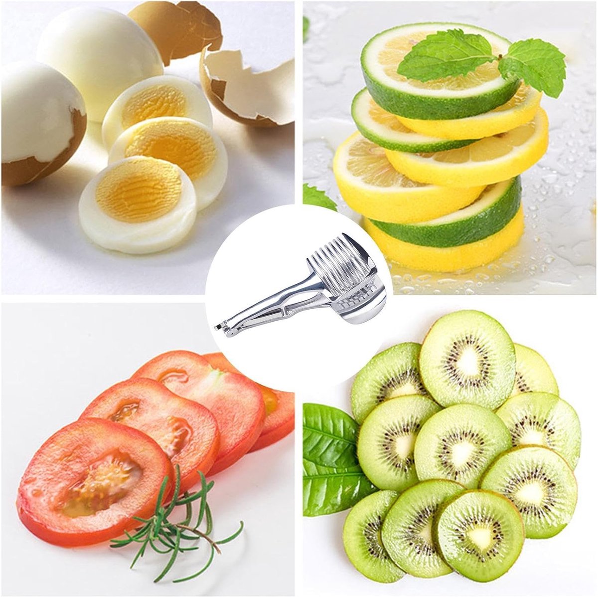 Tomato Slicer - Potato Slicer - Egg Slicer - Egg Slicer - Vegetable Slicer - Egg Slicer - Tomato Cutting Aid - Onion Slicer - Citrus Slicer - Tomato Tongs - Multifunctional - Kitchen Cutting Aid - Kitchen Tool - With Grip - Anti-Slip - Stainless Steel