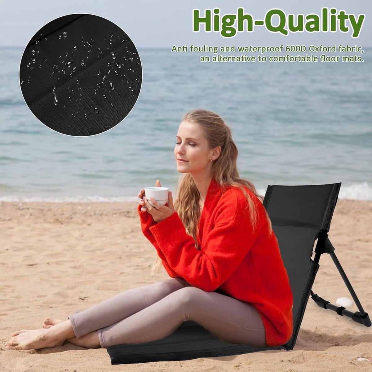 Beach Mat - Foldable Beach Chair - Camping Chair - Beach Mat with Backrest - Outdoor Camping Chair - Collapsible Beach Mat - Lightweight - Portable Sun Lounger - With Storage Bag - Soft Sponge Filling Cushion - Black