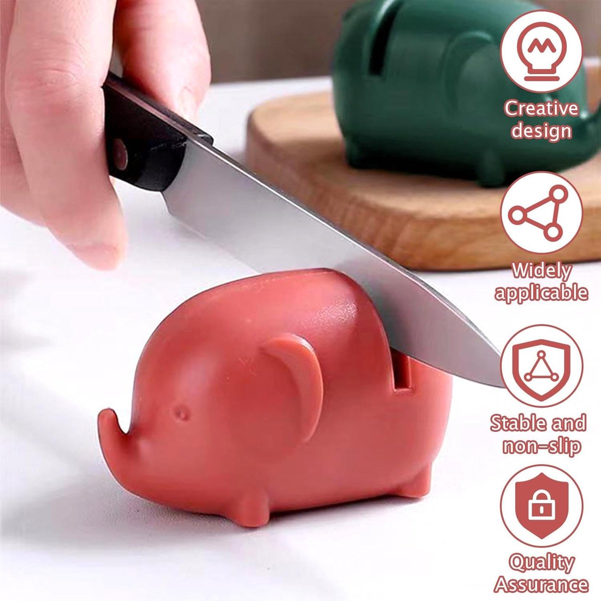 Knife Sharpener - Pull-through Sharpener - Anti-Slip Knife Sharpener - Knife Sharpener - Whetstone - Knife Sharpening System for Kitchen Knives - With Anti-Slip Base - Simple and Safe - Red