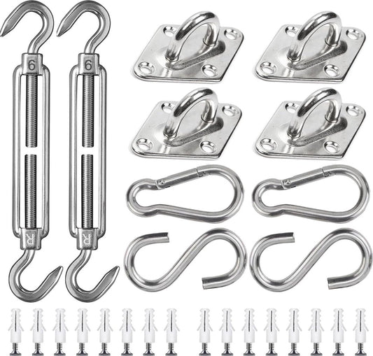 Shade Cloth Mounting Set - 42-Piece - Stainless Steel - Hardware Kit for Sun Sail - For Rectangular / Square Sun Shade Sails - Hammock Mounting Set - Shade Cloth Mounting Material
