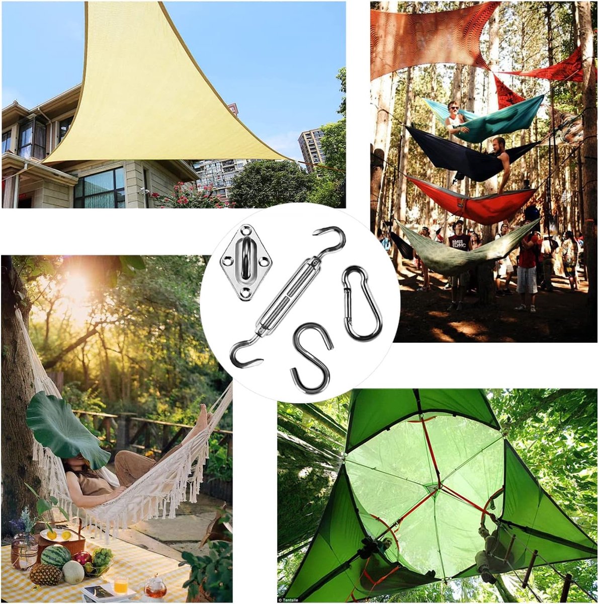 Shade Cloth Mounting Set - 42-Piece - Stainless Steel - Hardware Kit for Sun Sail - For Rectangular / Square Sun Shade Sails - Hammock Mounting Set - Shade Cloth Mounting Material