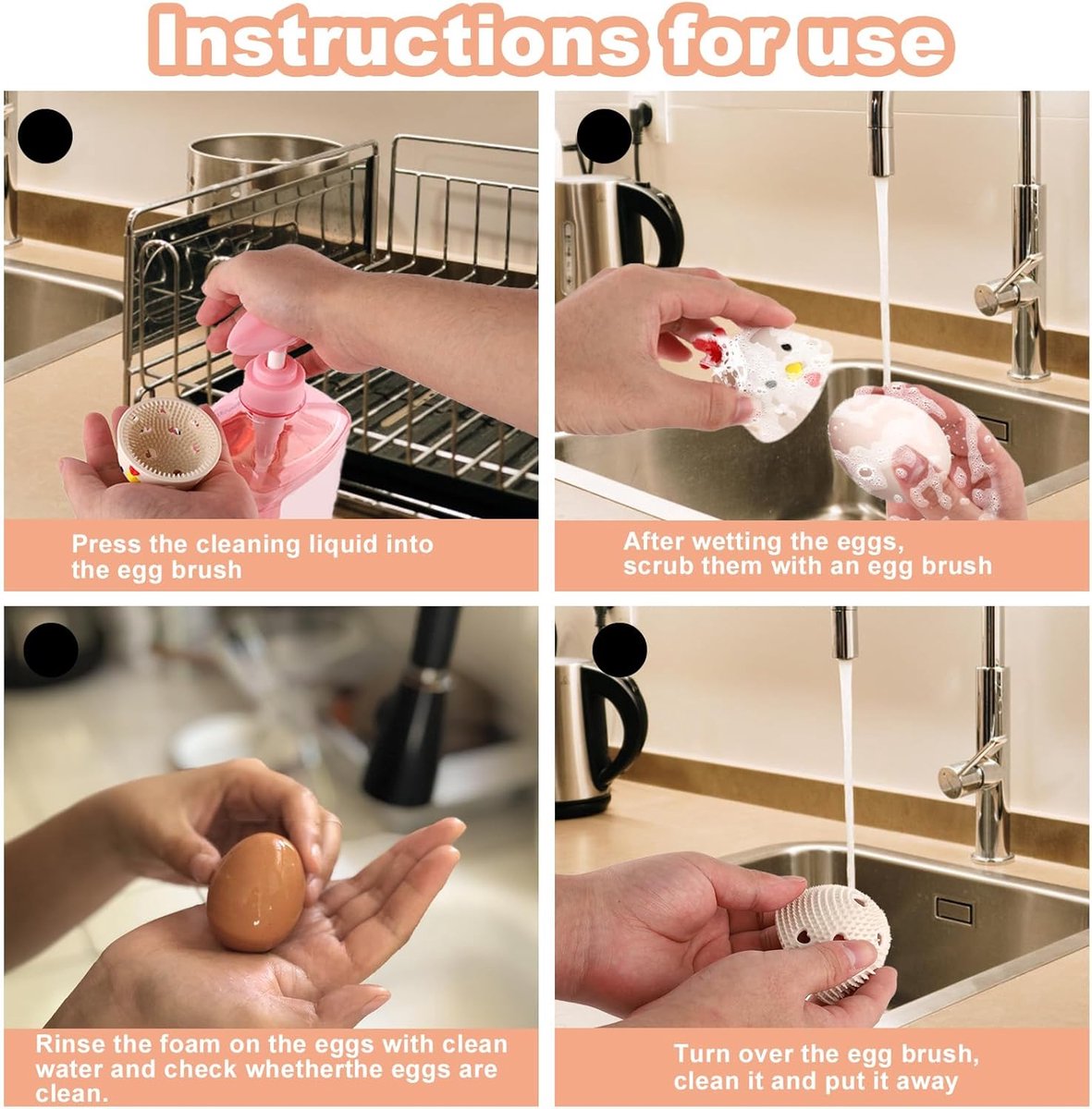 Egg Cleaning Brush 2 Pieces - Silicone Egg Brush Cleaner - Kitchen Accessories - Fresh Egg Brush Cleaner - Kitchen Brushes - Chicken Head Shaped Egg Brush Cleaner - Multifunctional Egg Scrubber - Reusable Egg Washing Tool For Fresh Eggs