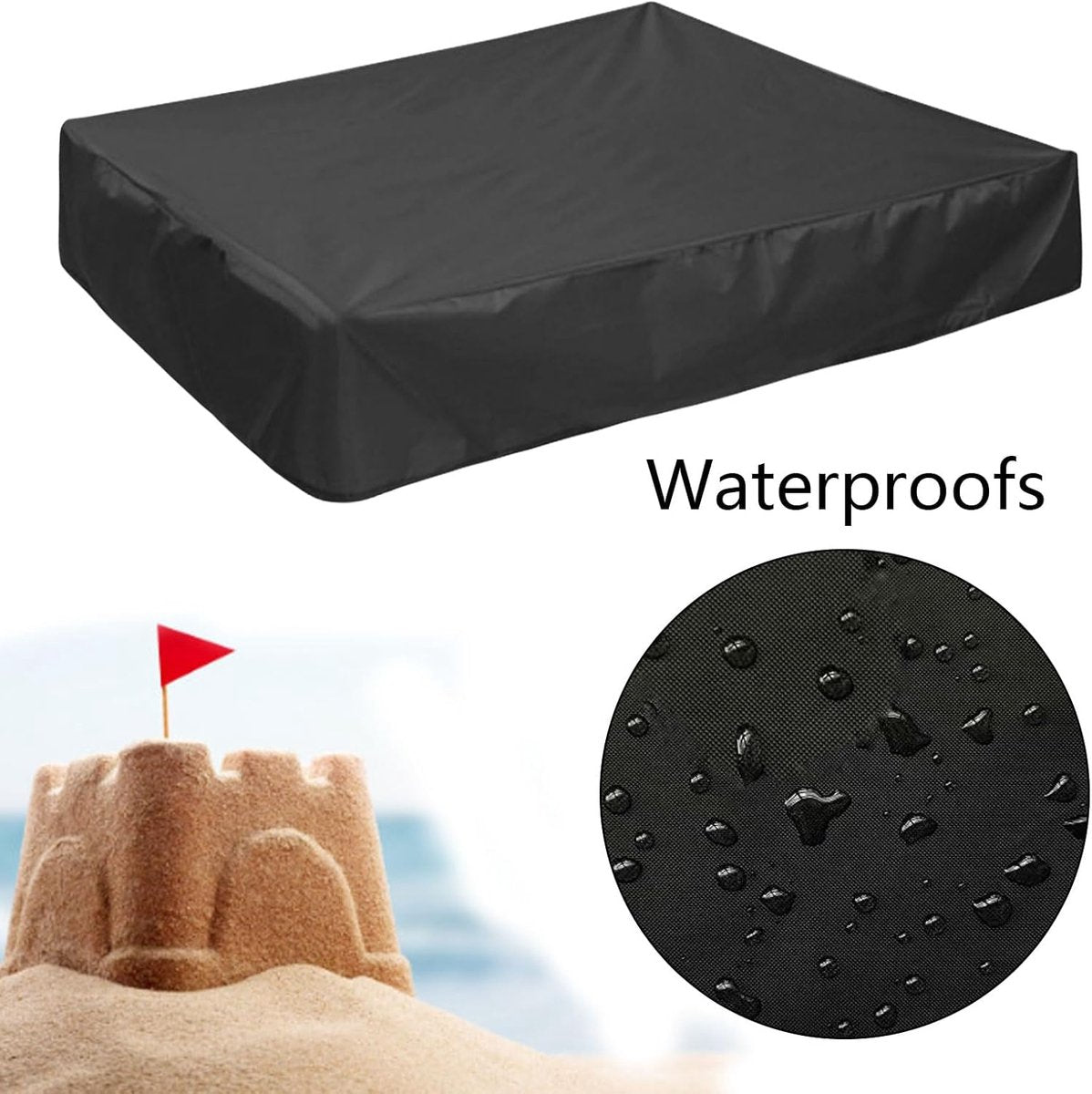 Waterproof sandbox cover - 150x150x20cm - with drawstring - Oxford cloth - Suitable for sandbox, swimming pool, patio, garden, square - suitable for protecting children's toys - black