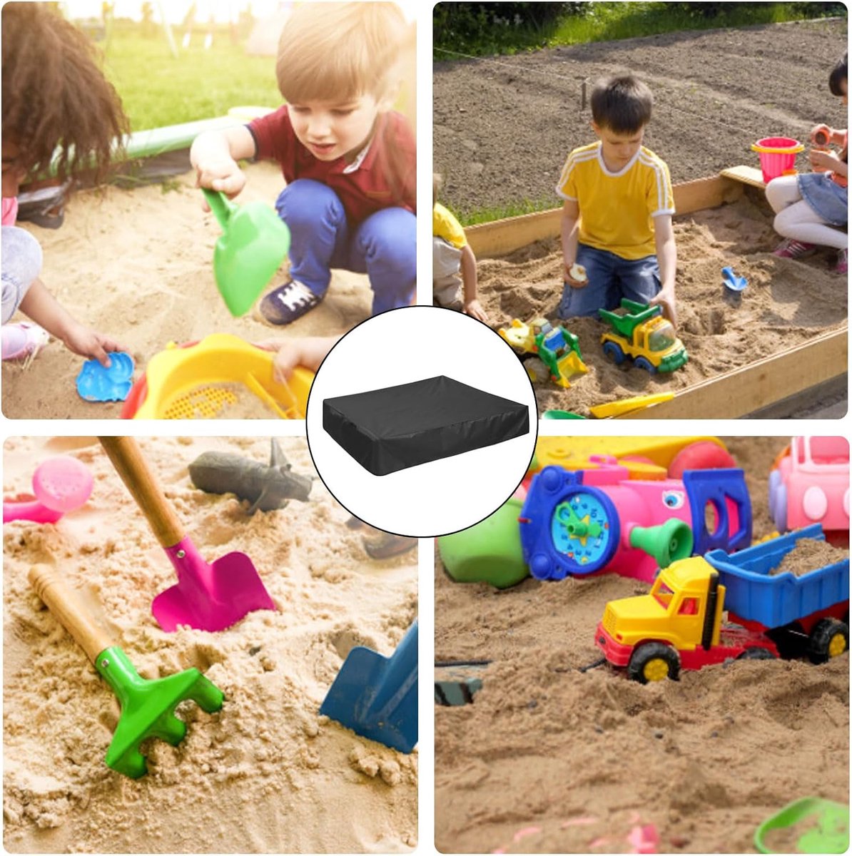 Waterproof sandbox cover - 150x150x20cm - with drawstring - Oxford cloth - Suitable for sandbox, swimming pool, patio, garden, square - suitable for protecting children's toys - black