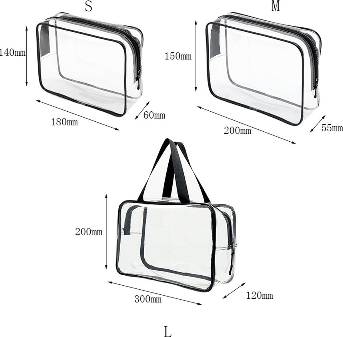 Toiletry Bag - Set of 3 - Transparent Toiletry Bag - Transparent Travel Set - Travel Toiletry Bag - Travel Bag - Make-Up Organizer - Cosmetic Bag Organizer - Make-Up Bag - Transparent Toiletry Bag - Waterproof - Hand - Hangable - Vacation - Travel - Women