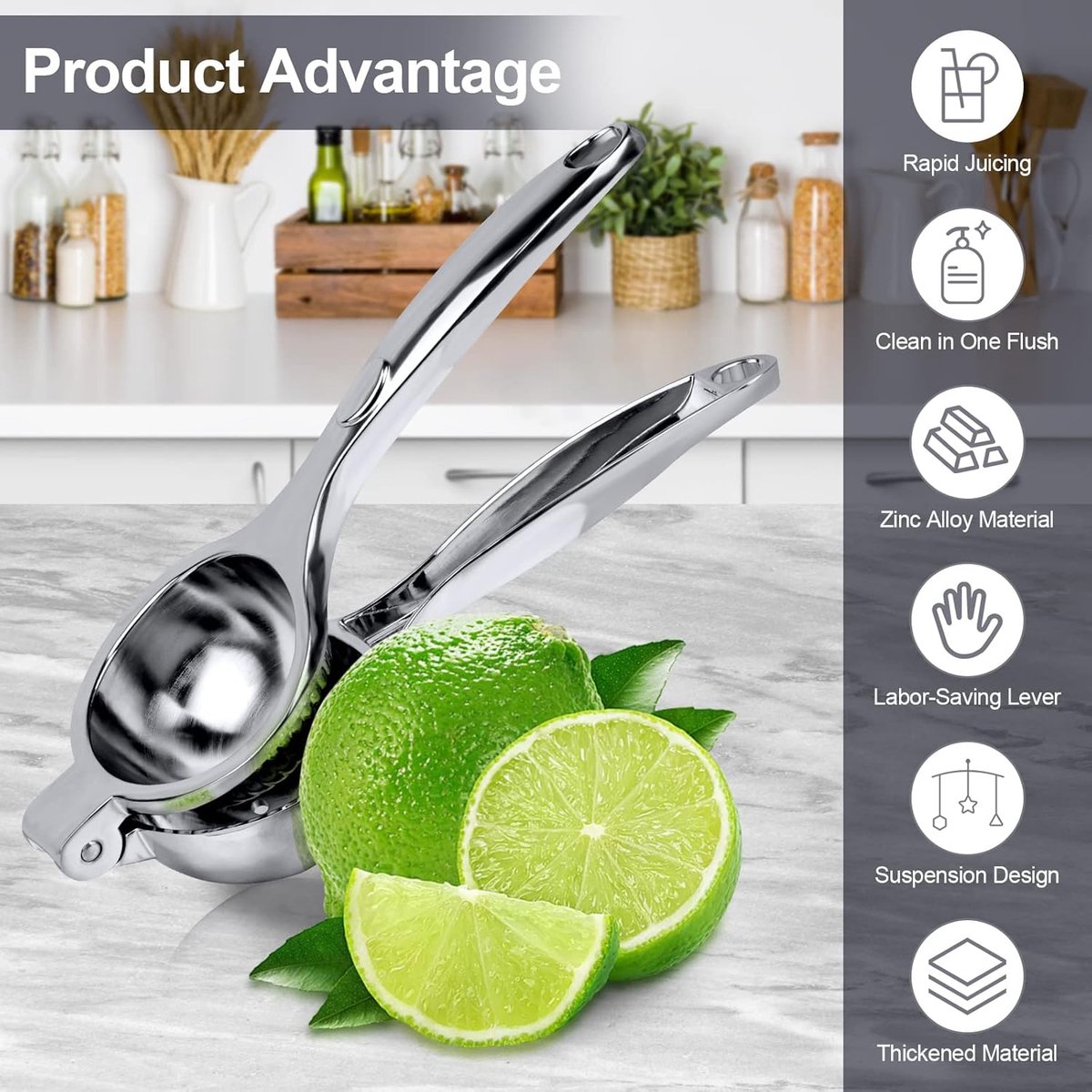 Lemon Press - Lime Press - Manual Lemon Press - Hand Citrus Press - Lemon Squeezer - Citrus Squeezer - Hand Press - Fruit Press - Orange Press - Orange Juicer - Metal - For Lemons, Limes and Oranges - Effortless Juice Making - Silver