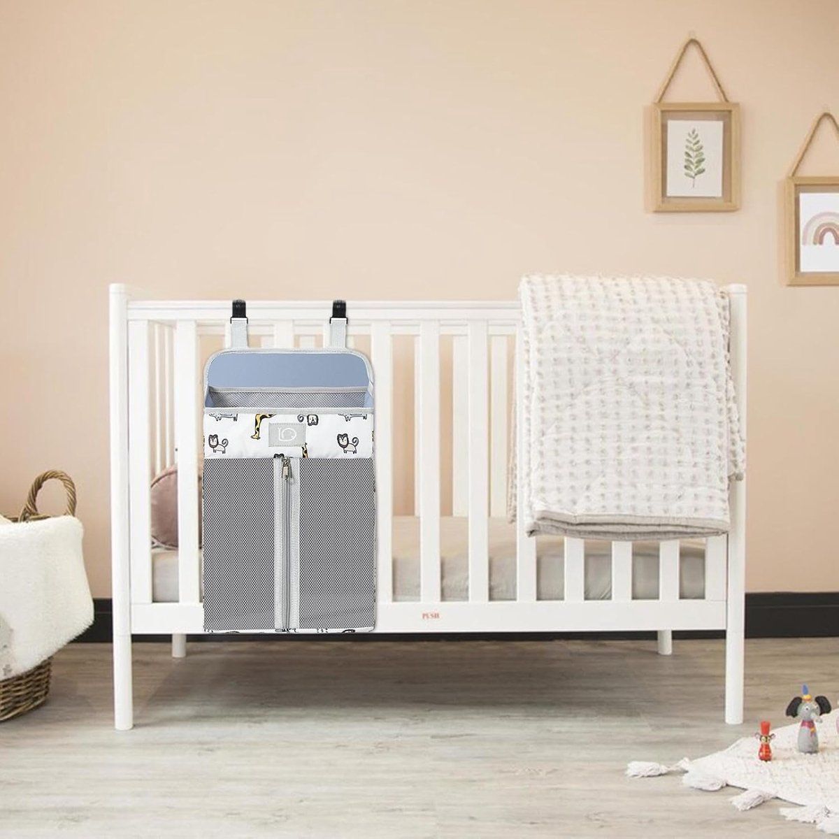 Diaper Bag - 2 Pieces - Changing Table Basket - Diaper Basket - Hanging Diaper Box for Babies - Large Changing Table - Diaper Organizer - Toy Basket - For Baby Bottle Tissue - For Crib/Child/Nursery/Travel/Car - For Nursery Accessories - 43x26x18cm