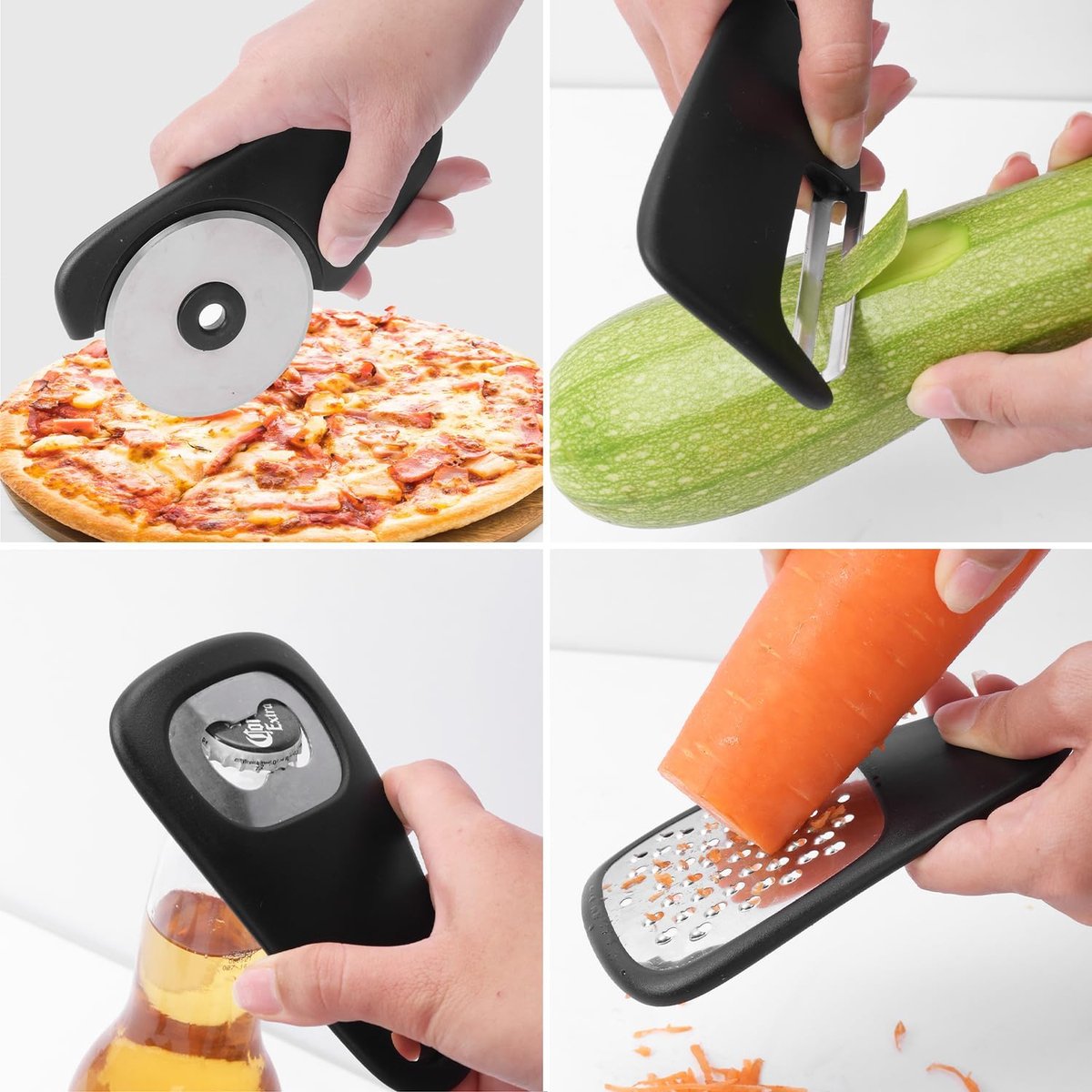 6-piece - kitchen tool set - Multifunctional kitchen tool - portable carabiner - fruit and vegetable peeler - cheese cutter - bottle opener - garlic press - ginger grinder - pizza cutter - cookware - cooking - baking