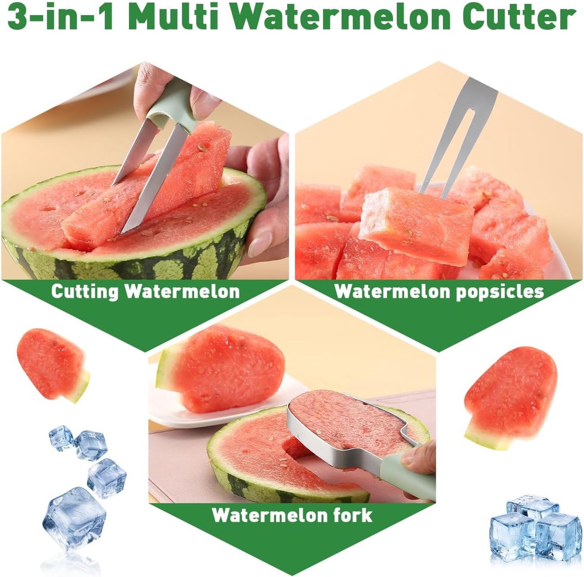 3 In 1 Melon Slicer - Fruit - Cutting - Stainless Steel - Durable - Knife - Fruit Slicer - Fruit Decoration - Small Knife - Toolsformen - Multifunctional Fruit Knife - Portable - For Watermelon / Mango / Melon