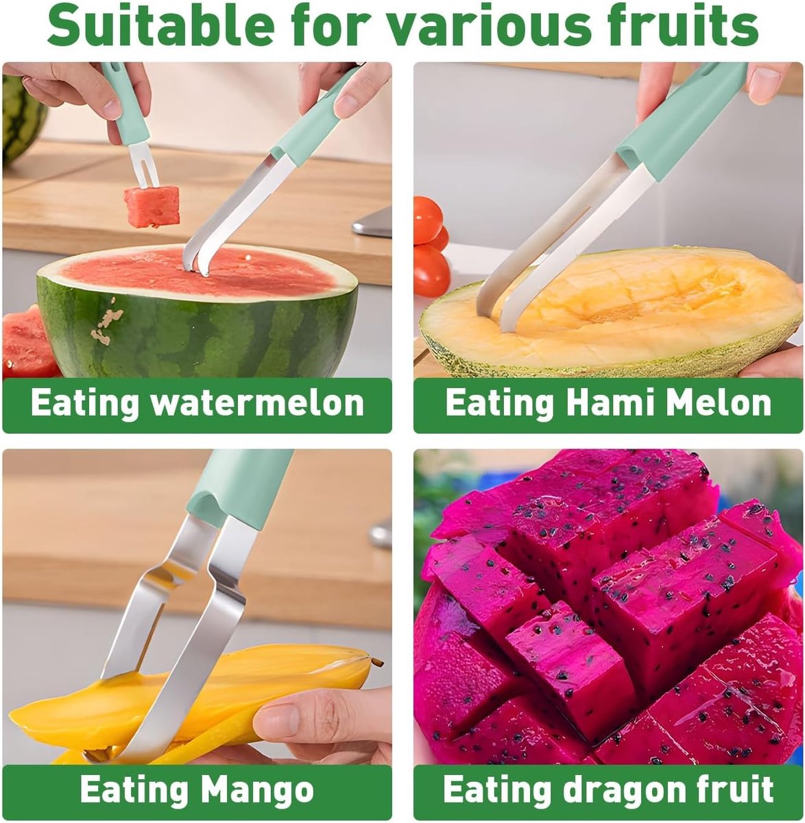 3 In 1 Melon Slicer - Fruit - Cutting - Stainless Steel - Durable - Knife - Fruit Slicer - Fruit Decoration - Small Knife - Toolsformen - Multifunctional Fruit Knife - Portable - For Watermelon / Mango / Melon