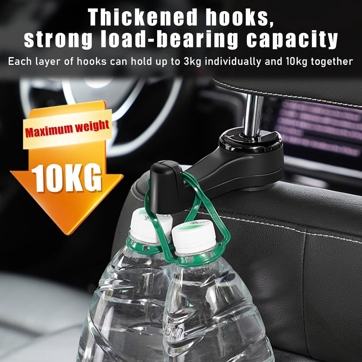 Car Seat Hooks - 2 Pieces - 2 In 1 Car Headrest Hooks - Multifunctional Car Seat Hook - 360° Rotation Front and Rear Seat Headrest Hook - Concealed Hook - Universal Car Hooks - Car Accessories - Black
