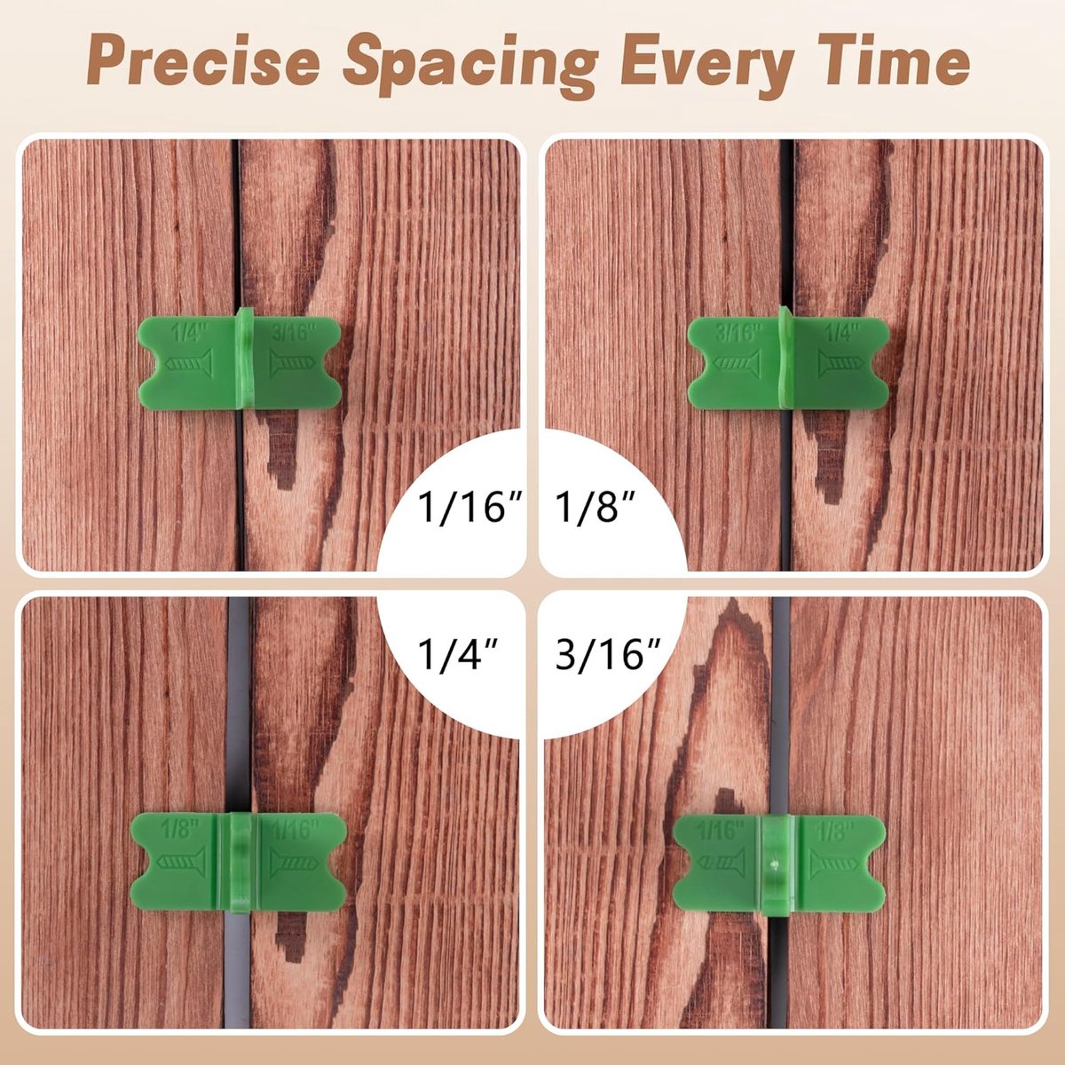 8 pieces - ABS deck spacers - 1/16", 1/8", 3/16", 1/4" - green deck spacers - for pressure-treated composite decks