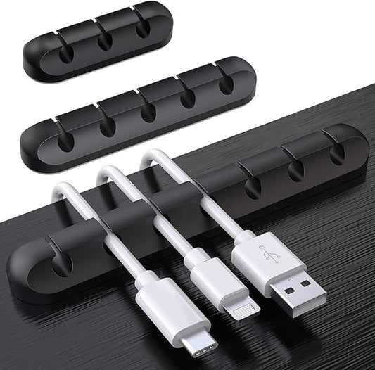 Black cable organizer - Cable net holder - Self-adhesive cable clip - Cable holder - USB cable fastening system - Cable holder - for USB charging cables, power cables, mouse cables, PC, office - 3-pack