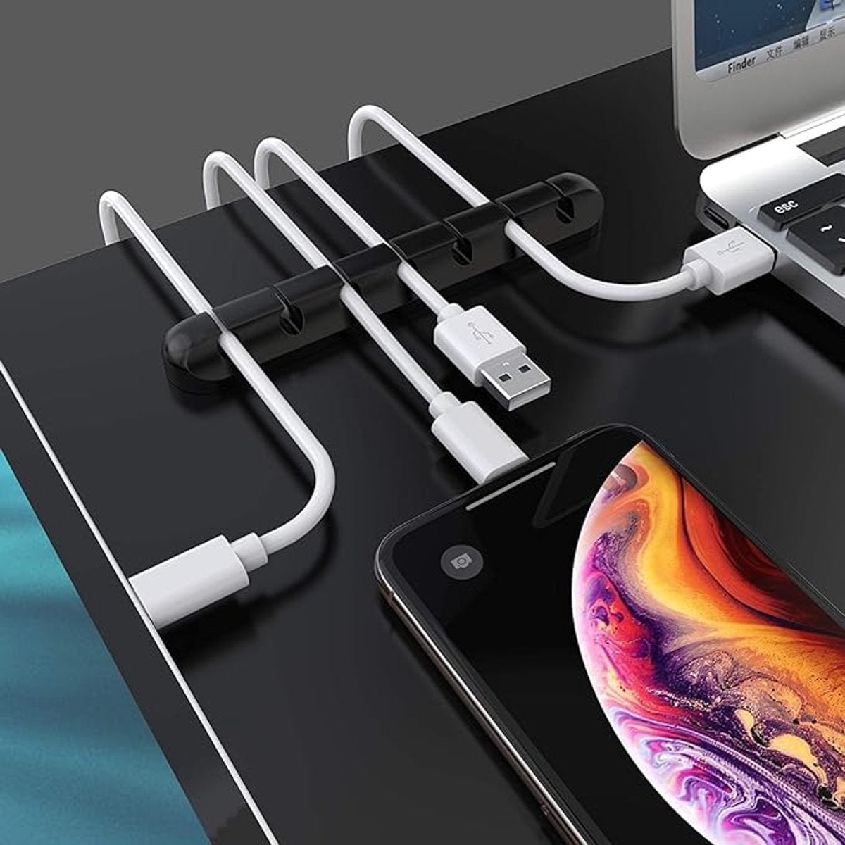 Black cable organizer - Cable net holder - Self-adhesive cable clip - Cable holder - USB cable fastening system - Cable holder - for USB charging cables, power cables, mouse cables, PC, office - 3-pack