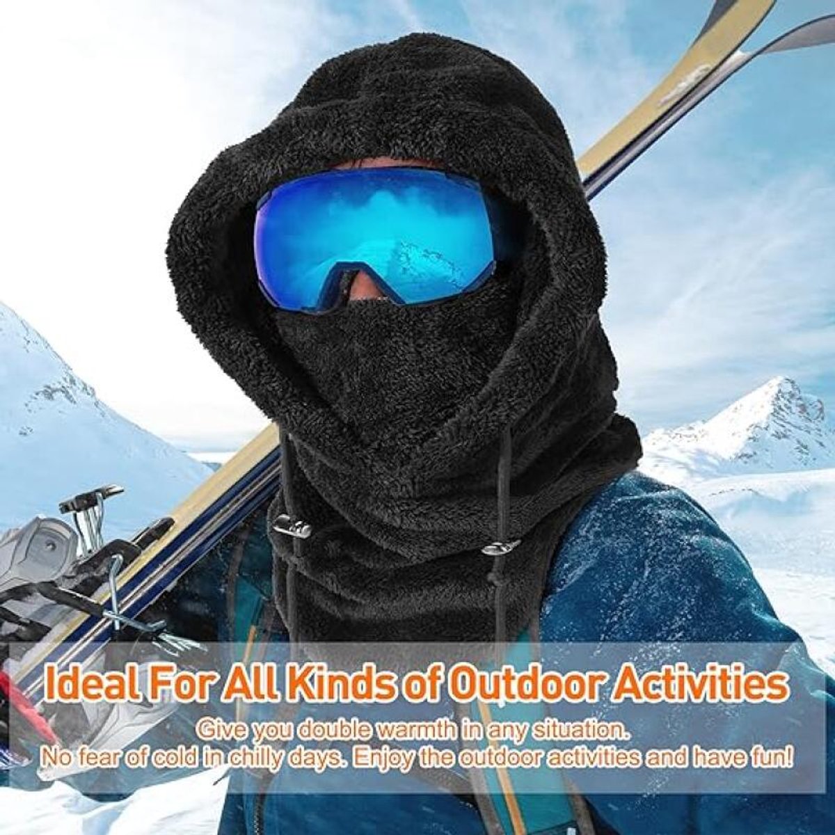 3-in-1 Women's Hat, Scarf & Face Mask - winter hooded scarf - windproof women's hat - cold protection - winter ski mask for men women - women's hat neck windproof scarf with hood cold weather warm face covering - Balaclava - Black