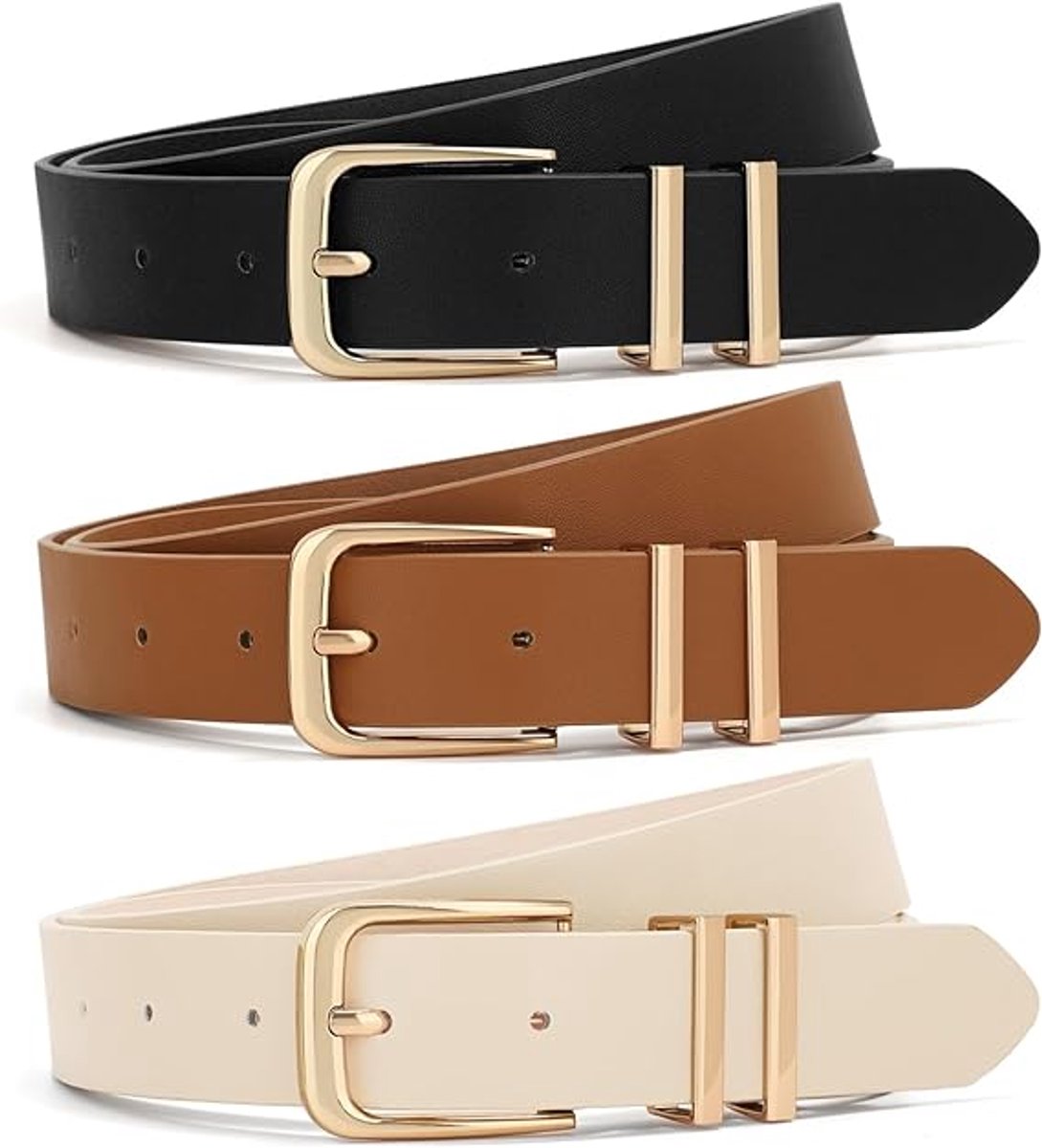 3-Piece Belt - Women's Belt - Stylish Retro - Trouser Belt - Women - Adjustable Unisex Belt - 110cm - Leather - Women's Belts for Jeans Dresses Trousers Women's Leather Waist Belt with Gold Buckle - 110 CM