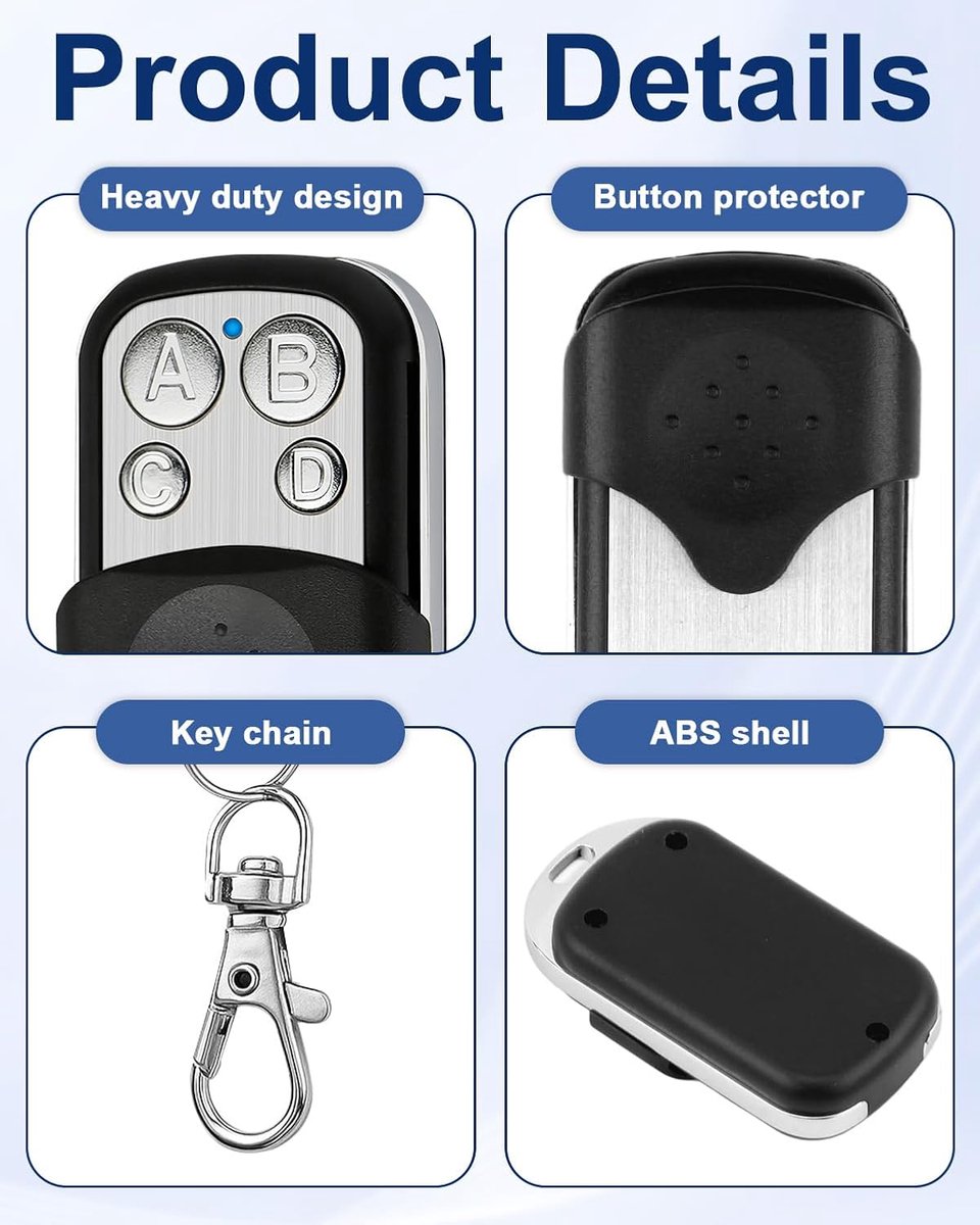 2 pieces - 433 MHz - Remote control - Garage door openers - Remote control for car garage door - universal garage door remote control - automatic garage door remote control - for car garage door - with keychain - 4 channels