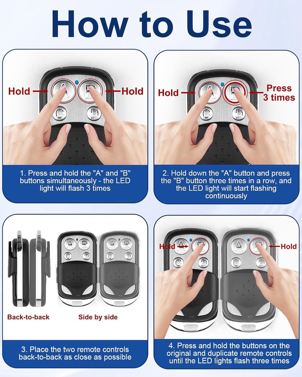 2 pieces - 433 MHz - Remote control - Garage door openers - Remote control for car garage door - universal garage door remote control - automatic garage door remote control - for car garage door - with keychain - 4 channels
