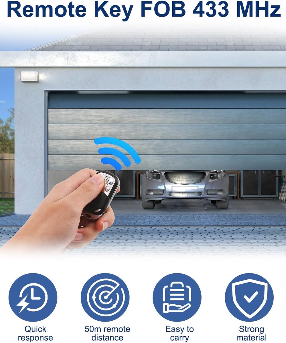 2 pieces - 433 MHz - Remote control - Garage door openers - Remote control for car garage door - universal garage door remote control - automatic garage door remote control - for car garage door - with keychain - 4 channels
