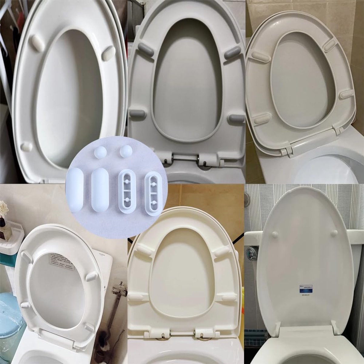 12 pieces - toilet seat bumper pads kit - bidet lid attachment - push-in replacement buffer spacer - anti-noise cushion pad cover - for bathroom repair parts - Toilet accessories - Bathroom accessories - white