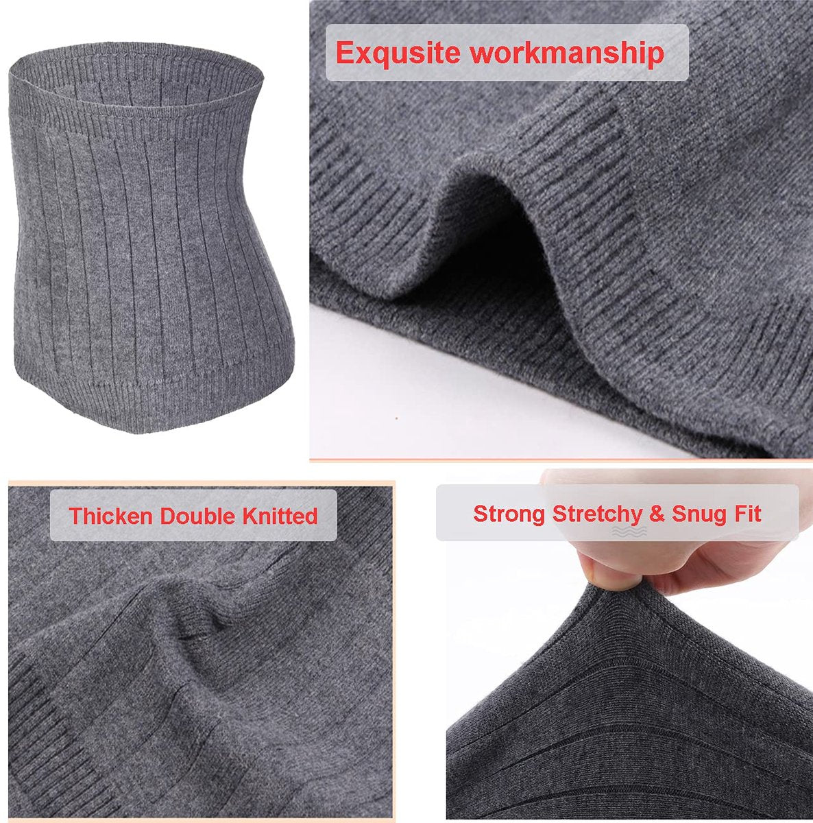 Cashmere heating belt - abdominal and back heating belt - knitted elastic belt - Bodywarmer made of very soft material - Prevents lower back pain - Stay warm in winter - Double-layer padding - Size L - Grey