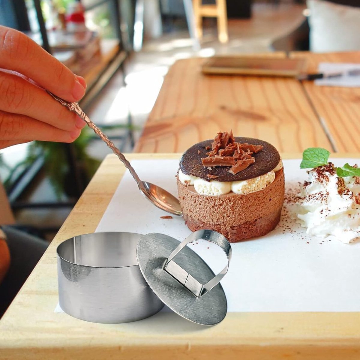 pieces - stainless steel - dessert rings - cake rings - with handle - molds - round dessert ring - for baking and cooking cakes, mousses, and desserts - 8*8*3.8 cm - silver