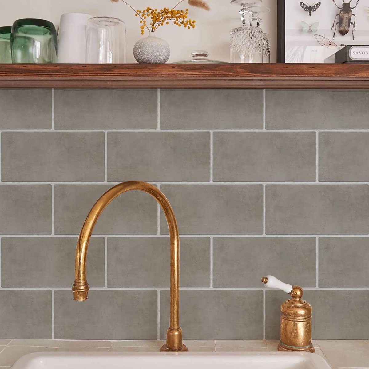 Set of 12 Adhesive Tiles - Wall Tile Stickers - Tile Stickers - Wall Stickers - Waterproof PVC Decorative Stickers - Self-Adhesive Wall Stickers - Non-Slip Tile Stickers - for Kitchens and Bathrooms - 30x15cm/12x6inch