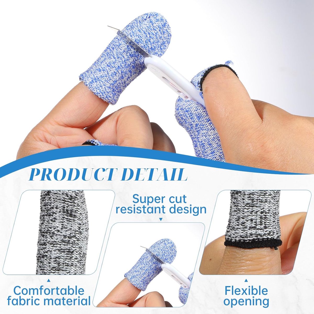 Finger Protectors - 40 Pieces - Cut-Resistant Thimbles - Finger Condoms - Thimbles - Reusable Finger Protectors - Finger Protection Against Cutting - Safety Tool - for Kitchen Work, Sculptures, Stained Glass Projects - Grey, Blue