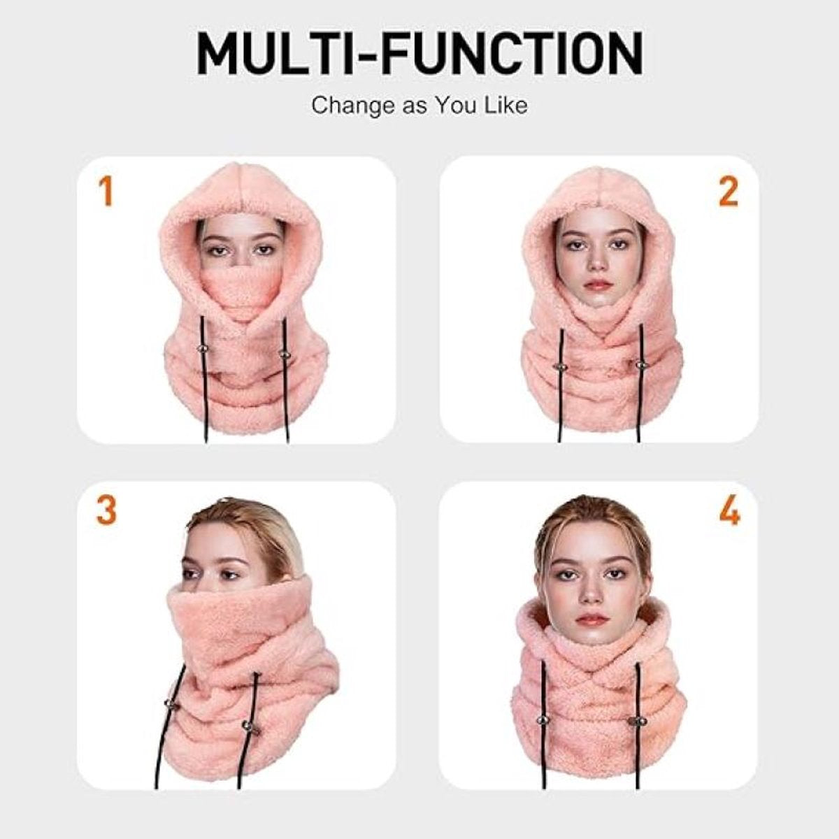 3-in-1 Women's Hat, Scarf & Face Mask - winter hooded scarf - windproof women's hat - cold protection - winter ski mask for men women - women's hat neck windproof scarf with hood cold weather warm face covering - Balaclava - Pink