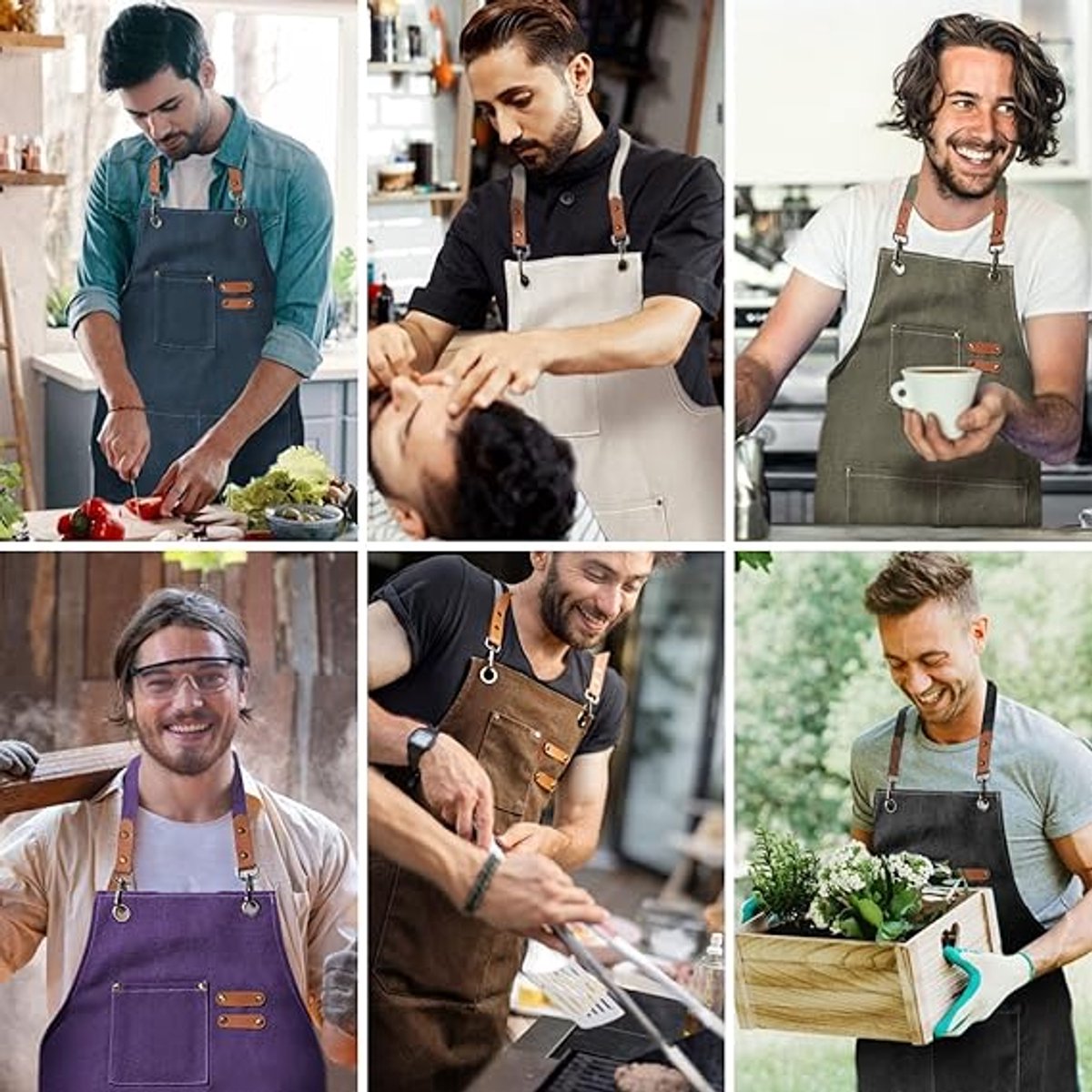 Men's Canvas Apron - Canvas Apron - 3 Pockets - Waterproof - Adjustable - Kitchen Apron for Men and Women - Apron for Barbecue, Restaurant, Garden, Carpenter - Easily Adjustable - Grey - 76 x 68 cm