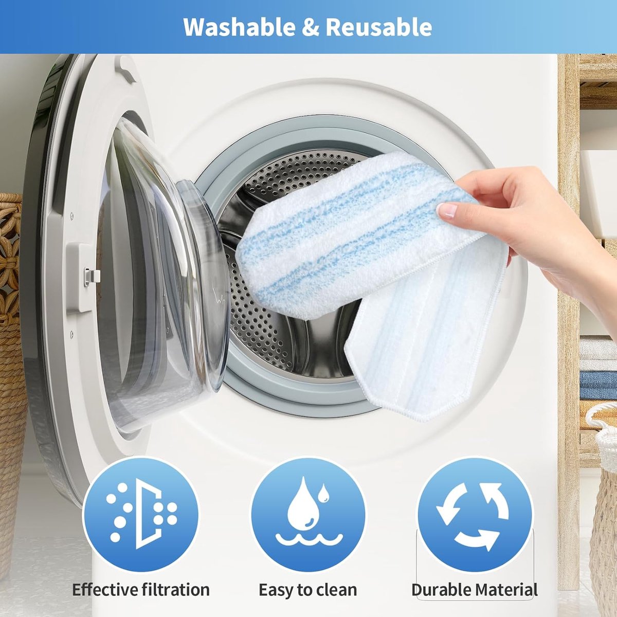 8-piece replacement mop pad set suitable for O Cedar H2prO mop system, suitable for Vileda H2PrO Flat Mop Refill Kit - mop head replacement - replacement mop pads - machine washable, reusable, easy to install, for all hard floors