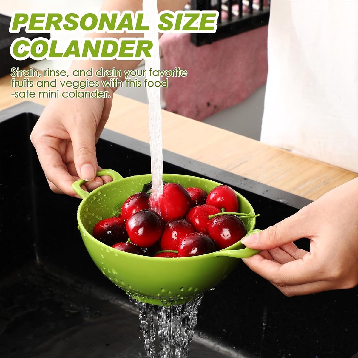 4 pieces - Vegetable laundry basket - Kitchen colander - plastic berry strainer - plastic colanders with handle - with double handles - small colander strainer - for fruit, vegetables and food - kitchen accessories - green, purple, red, yellow - 19*14.8*7